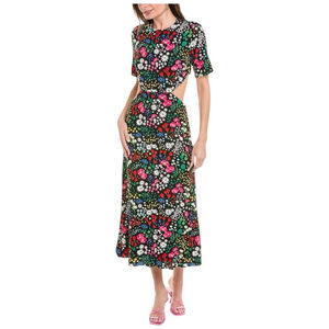 THE KOOPLES Joyful Flowers Side Cut-Out Midi Dress Black Multi Size 3 (US 8)